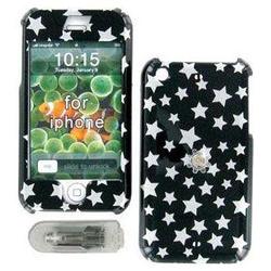 Wireless Emporium, Inc. Apple iPhone Black With Glitter Stars Snap-On Protector Case w/Swivel Belt Clip