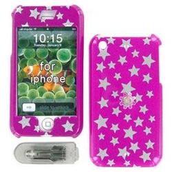 Wireless Emporium, Inc. Apple iPhone Hot Pink With Glitter Stars Snap-On Protector Case w/Swivel Belt Clip