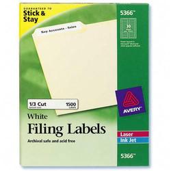 Avery-Dennison Avery Dennison Filing Labels - 0.66 Width x 3.43 Length, 0.33 Length - Permanent - 1500 / Box - White (5366)