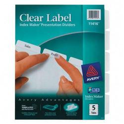 Avery-Dennison Avery Dennison Index Maker Clear Label Dividers with White Tabs - Letter - 8.5 x 11 - 5 x Tab Divider - Clear, White