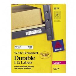 Avery-Dennison Avery Dennison Permanent Durable I.D. Labels - 0.62 Width x 3 Length - Permanent - White