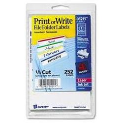 Avery-Dennison Avery Dennison Print or Write File Folder Label - 0.69 Width x 3.44 Length - Permanent - 252 / Pack - Dark Blue, Green, Yellow, Dark Red