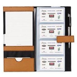 RubberMaid Business Card Book, Weave, 96 Cap., Faux Leather, Camel (ROL63060)