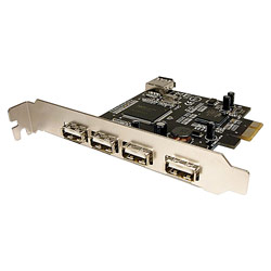 CABLES UNLIMITED Cables Unlimited 5 Port USB 2.0 PCI Express Card - 4 x 4-pin Type A Female USB 2.0 - USB External, 1 x 4-pin Type A Female USB 2.0 - USB Internal - Plug-in Card