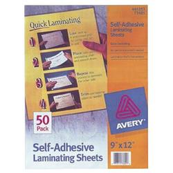 Avery-Dennison Clear Self Adhesive Laminating Sheets, 3 mil., 9 x 12, 50 Sheets/Box (AVE461253)