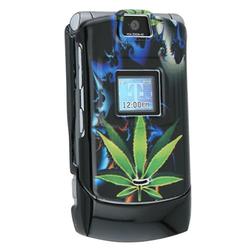 Eforcity Clip-On Case for Motorola RAZR V3 / V3c / V3m, Black Tattoo w/ Cannabis Plant by Eforcity
