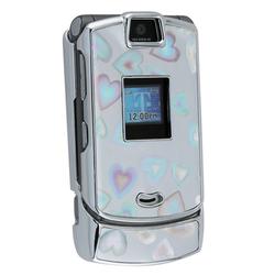 Eforcity Clip-On Case for Motorola RAZR V3 / V3c / V3m, Silver Hologram Hearts by Eforcity