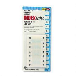 Redi-Tag/B. Thomas Enterprises Easy-To-Read Self-Stick Index Tabs, 1-10 Tab Titles, 104 Tabs/Pack (RTG31001)