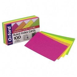 Esselte Pendaflex Corp. Esselte Assorted Glow Ruled Index Card - 3 x 5 - 100 x Card - Yellow, Pink, Orange