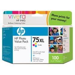 HP No. 75XL Photo Value Pack Tri-Color Ink Cartridges - 170 Pages - Cyan, Magenta, Yellow