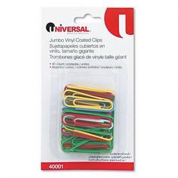 Universal Office Products Jumbo Size Vinyl Coated Wire Paper Clips, Assorted Colors, 40 Clips per Pack (UNV40001)