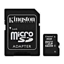 KINGSTON TECHNOLOGY BUY.COM DRAM Kingston 4GB microSDHC micro Secure Digital High Capacity Card w/ Full Size SD Adapter (SDC4/4GBKR)