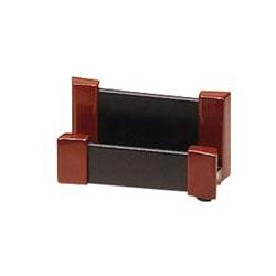 RubberMaid Mahogany Wood & Black Leather Business Card Holder, 4 1/8 w x 1 7/16d x 2 1/4h (ROL81766)