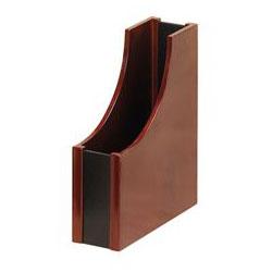 RubberMaid Mahogany Wood & Black Leather Magazine File, 3 1/2w x 10d x 11 13/16h (ROL81768)