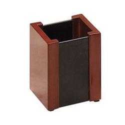 RubberMaid Mahogany Wood & Black Leather Pencil Cup, 3 7/16w x 3 1/2d x 4 1/8h (ROL81764)