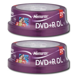 Memorex 2 Pack of 25 8x Double Layer Media DVD+R