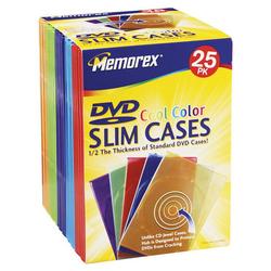 Memorex Slim Cool Color DVD Cases (25 Pack) - Book Fold - Polypropylene - Red, Purple, Blue, Green, Orange