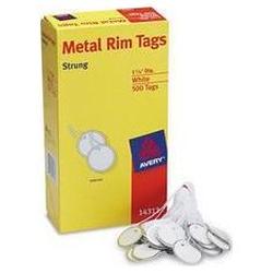Avery-Dennison Metal Rim White Marking Tags, Strung with White Twine, 1 1/4 Diameter, 500/Box (AVE14313)