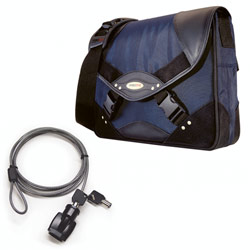 Mobile Edge Heritage Premium Messenger/Navy & SecuriCable Key Lock (Bundle) for up to 15.4 Laptop Computers