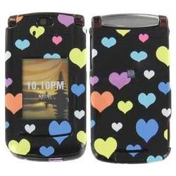 Wireless Emporium, Inc. Motorola RAZR2 V9 Black w/ Color Hearts Snap-On Protector Case Faceplate