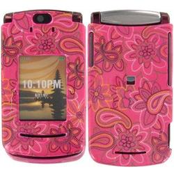 Wireless Emporium, Inc. Motorola RAZR2 V9m Hot Pink w/Traced Flowers Snap-On Protector Case Faceplate