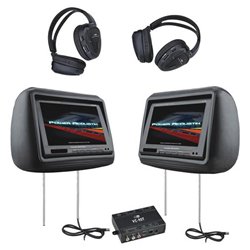 Power Acoustik POWER ACOUSTIK HD-88BK 8.8 Pre-Loaded Universal Headrest Monitiors With 2 RF Headpones (Black)