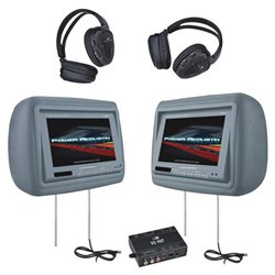 Power Acoustik POWER ACOUSTIK HD-88GR 8.8 Pre-Loaded Universal Headrest Monitiors With 2 RF Headpones (Gray)