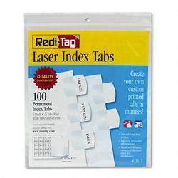 Redi-Tag/B. Thomas Enterprises Printable Laser Index Tabs, Self Stick Plastic, 1 1/8 x 1 1/4, White, 100/Pack (RTG33117)