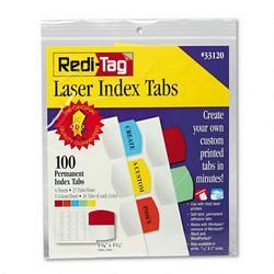 Redi-Tag/B. Thomas Enterprises Printable Laser Index Tabs, Self Stick Plastic, 1 1/8x1 1/4, Assorted, 100/Pack (RTG33120)