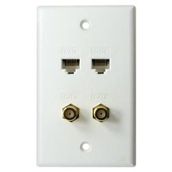 SCP Wire & Cable 124-WH Dual CATV and Dual CAT 5e Wallplate