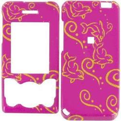 Wireless Emporium, Inc. Sony Ericsson W580i Hot Pink w/ Glitter Dolphins Snap-On Protector Case Faceplate