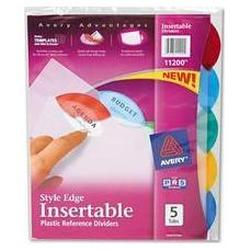 Avery-Dennison Style Edge Translucent Insertable Reference Dividers, Multicolor, 5 Tab Set (AVE11200)