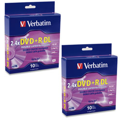 VERBATIM CORPORATION Verbatim DVD+R Double Layer 8.5GB 2.4X - 8X 10pk - Two Spindles