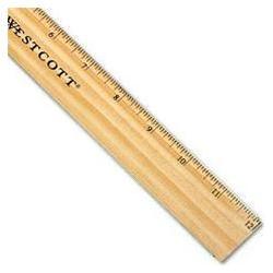 Acme United Corporation Westcott® Flat Wood Ruler, Double Metal Edges, 1/16 & Metric Scales, 12 Long (ACM05221)
