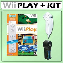 Nintendo Wii Accessory Bundle: Wii Play with Wii Remote Wii Nunchuck (4) Four AA Batt + Charger