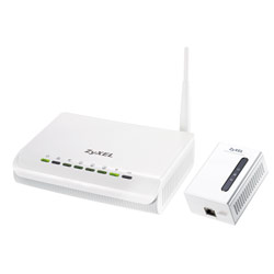 ZYXEL ZyXEL NBG318S KIT 200 Mbps HomePlug AV Powerline 802.11g Wireless Router, with a Wall-mount Homeplug AV Poweline Adapter (starter Kit)