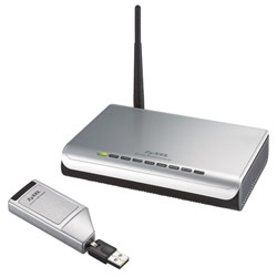 ZYXEL ZyXEL P334WH 802.11g Wireless Router With 400 mWatts Output Power, 5 dbi Antenna, And ZyXEL G210H 802.11g HighGain USB 2.0 Adapter (Starter Kit)