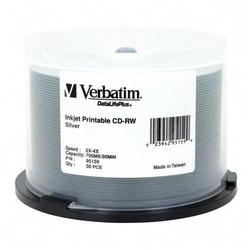 VERBATIM DISK, CD-R/W 80 MIN, DATALIFEPLUS SILVERIJ PRINTABLE,700MB, 2X-4X, 50/SPINDLE