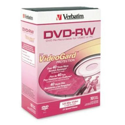VERBATIM CORPORATION DVD-RW 4.7GB 2X With VideoGard Protection, Branded, 10pk Video Trim Cases