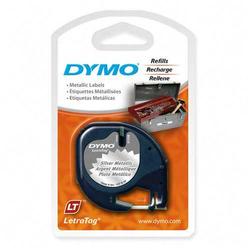 Sanford LP DYMO LetraTag 91338 Metallic Tape - 0.5 x 12.8ft - 1 x Roll - Black, Metallic Silver