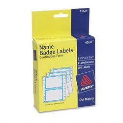 Avery-Dennison Dot Matrix Labels,Name Badge,3-1/2 x2-7/16 ,250/BX,BE Border (AVE04160)