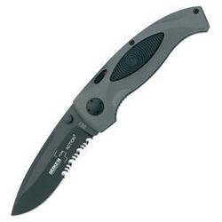 Boker Double Action, Gray Aluminum Handle, Black Blade, Comboed