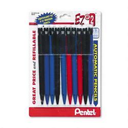 Pentel Of America EZ#2® Automatic Pencil, .7mm Lead, Refillable, Assorted Colors, 10/Pack (PENAX17BP10K6)