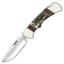 Wrangler Folding Hunter, Stag Handle, Plain, Leather Sheath