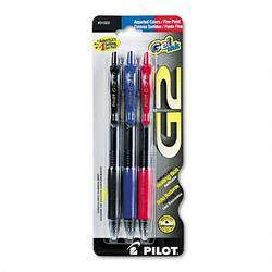 Pilot Corp. Of America G2 Gel Ink Roller Ball Pen, Three-Color Pack, Fine Tip, Black, Blue and Red (PIL31023)