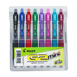 Pilot Corp. Of America G2 Mini Retractable Gel Ink Rolling Ball, Fine Point, Assorted, 8/Pack (PIL31204)