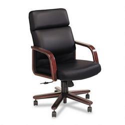 HON 2901NSS11 Executive High Back Chair, 2900 Series, Wood Arms, Black Leather, Mahogany Frame