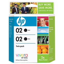 HEWLETT PACKARD - INK SAP HP No. 02 Twinpack Black Ink Cartridge with Vivera Ink - Black