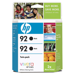 HEWLETT PACKARD - LASER JET TONERS HP No. 92 Black Inkjet Cartridge With Vivera Ink, Twinpack Model C9512FN#140