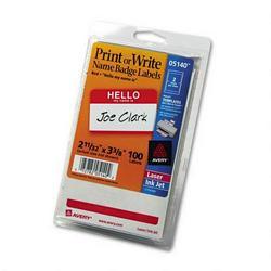 Avery-Dennison Hello Name Badge, 2-11/32 x3-3/8 , 100/Pack, Red Border (AVE05140)